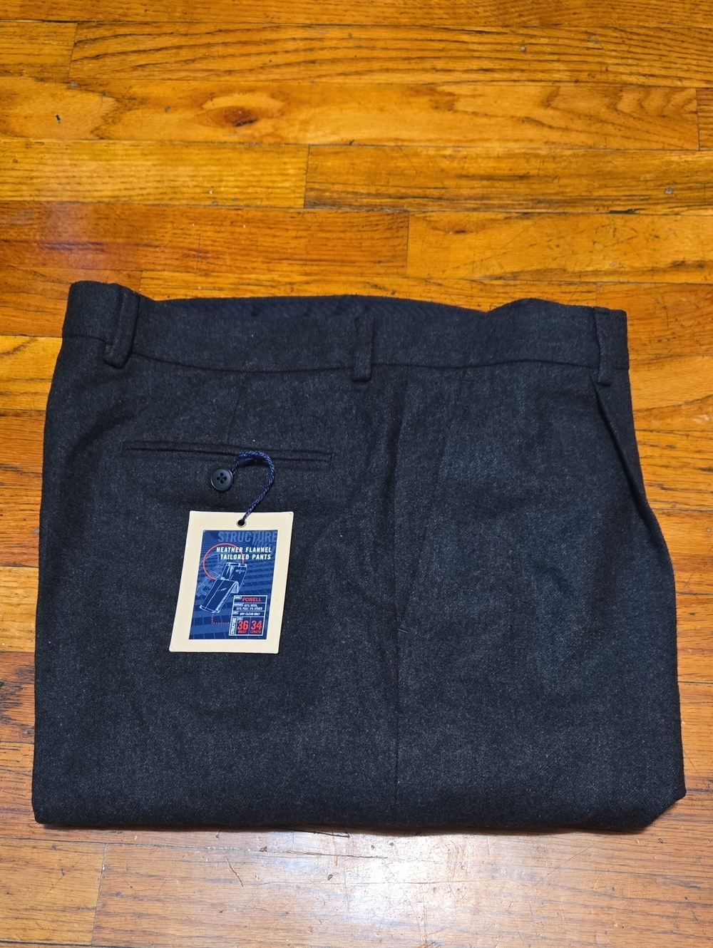 VTG Structure Heather Flannel Pleated Cuffed Pants Grey 36X34 (34x33.5)